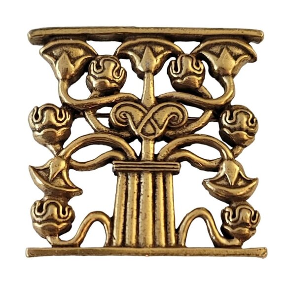 Metropolitan Museum of Art Gold Tone Corbel Flower Tree of Life Pin Brooch, M601 - Picture 10 of 10
